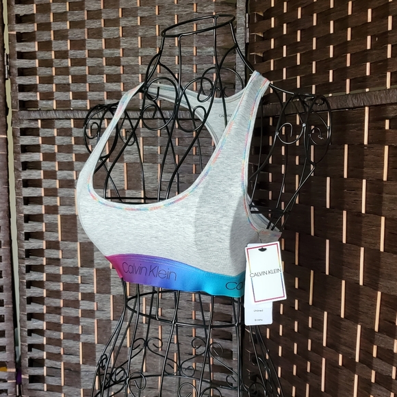 Calvin Klein Unlined Bralette Gray Rainbow Band - Picture 3 of 7